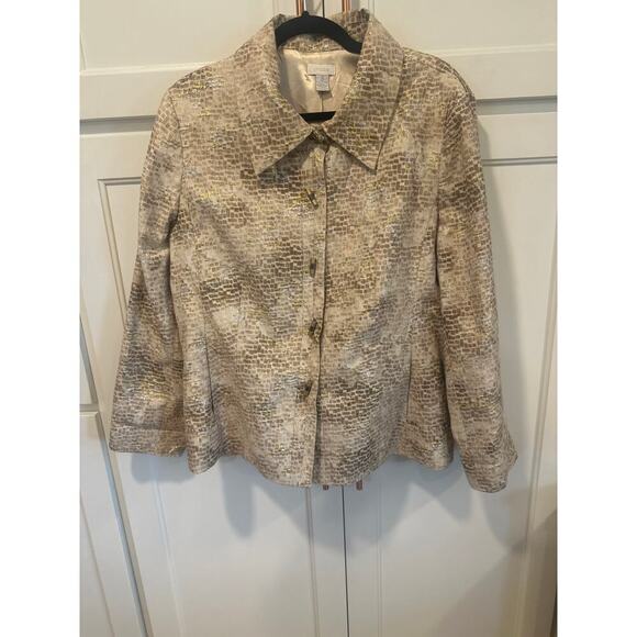 Vintage Chico’s size 3 shoulder pad blazer silk blend lined gold silver women’s - Picture 1 of 6